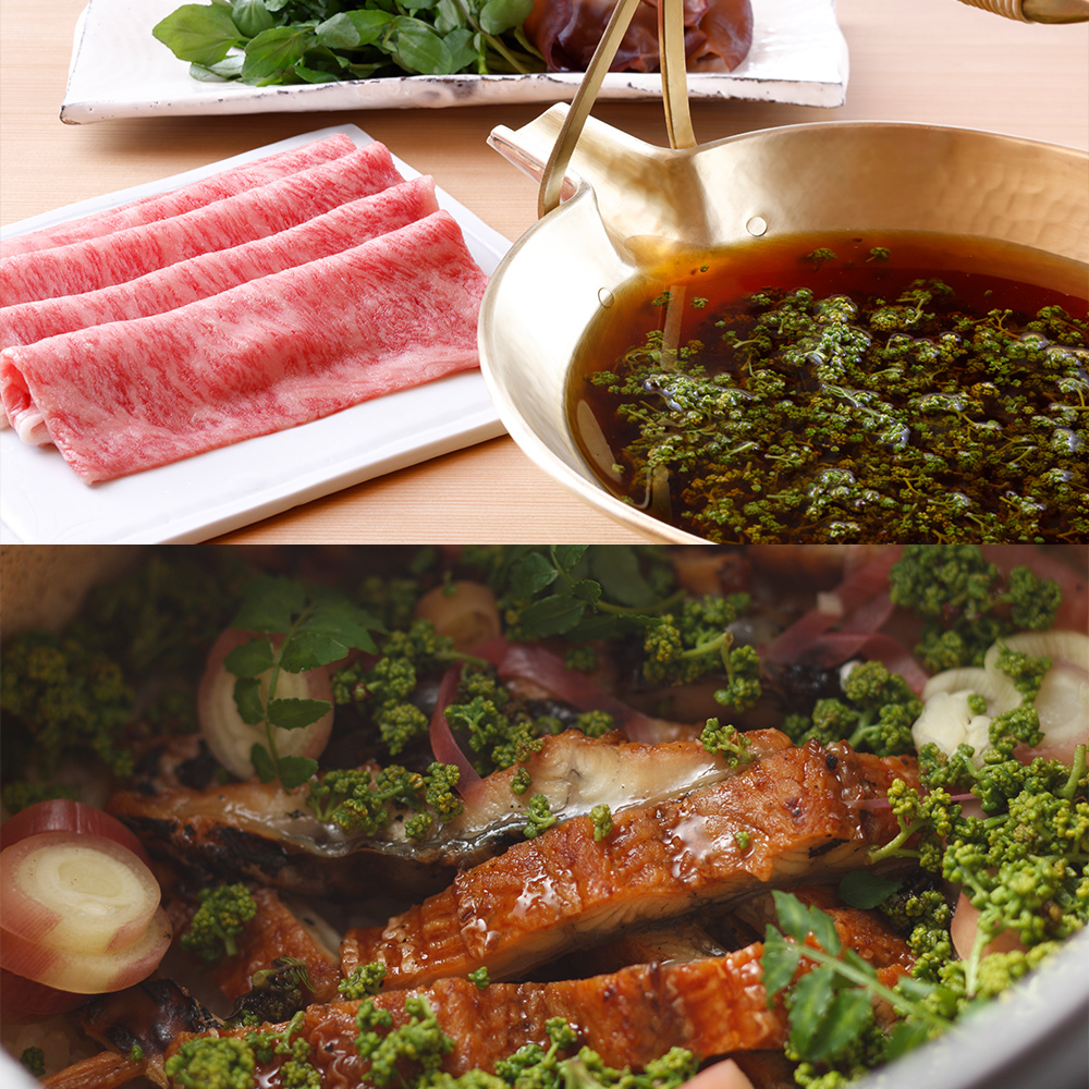 京のひめ苞　花山椒と牛肉の鍋 醤油だし・花山椒と鰻の炊き込みご飯セット